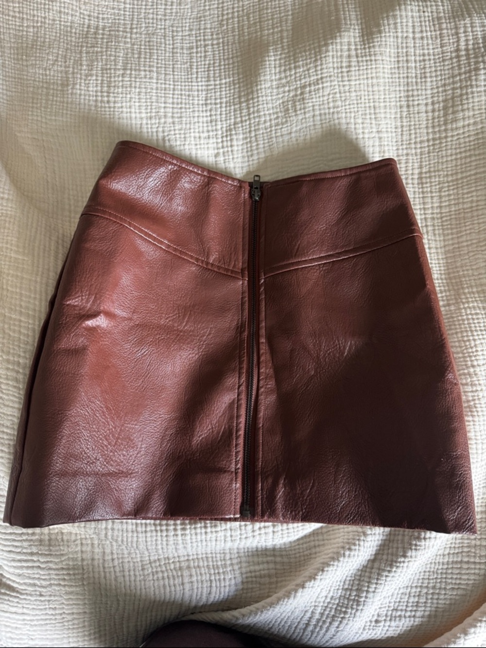 ASTR Brown faux Leather Zip-Front Mini Skirt